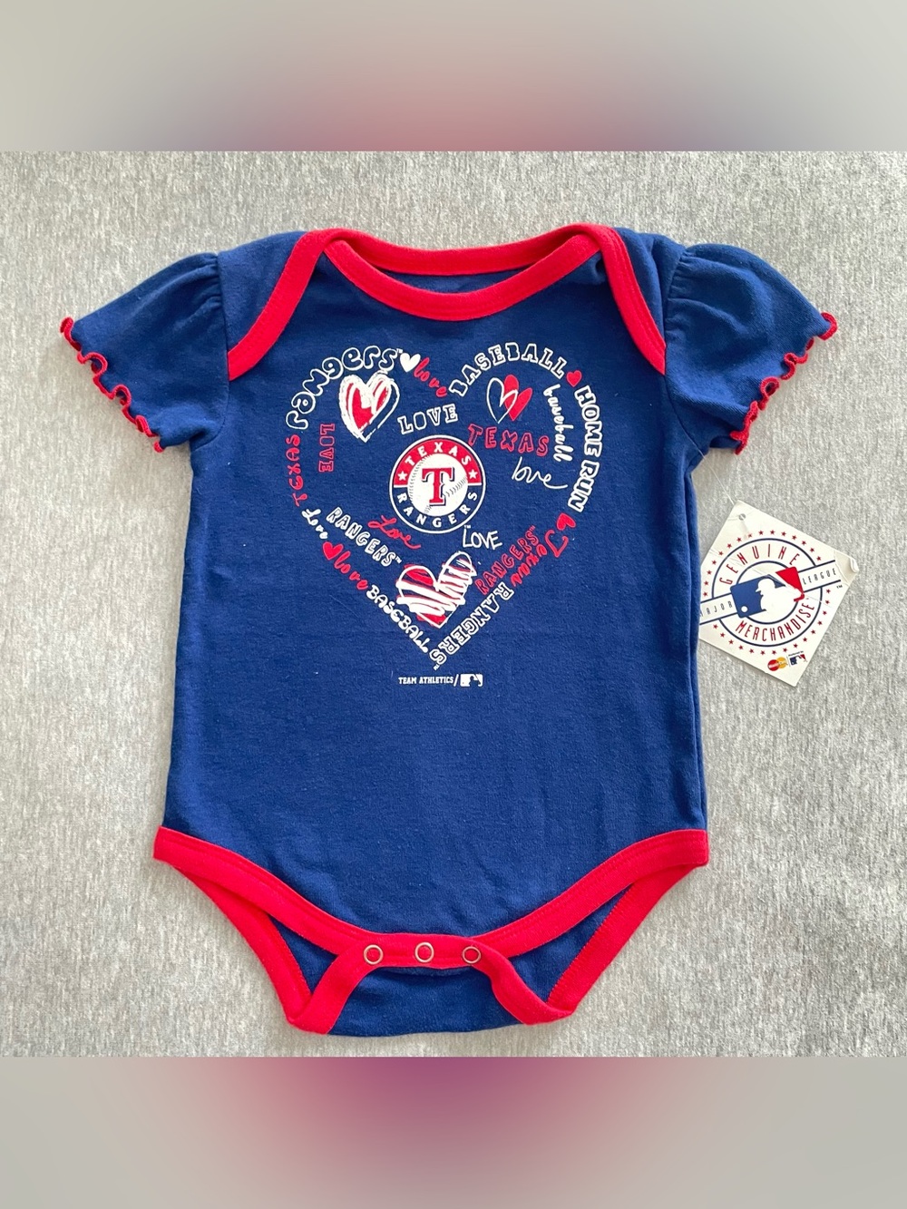 Texas Rangers Girls 6-9 Months Navy & Red Heart Baby One-Piece Bodysuit NWT
